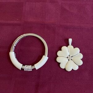 Lia Sophia Blossom Retired Necklace & Bracelet- White Enamel & Rhinestone